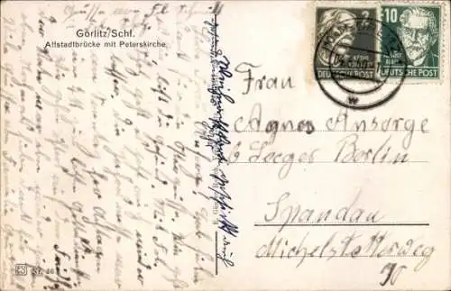 Ak Görlitz in der Lausitz, Altstadtbrücke mit Peterskirche