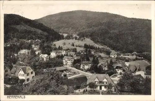 Ak Bad Herrenalb im Schwarzwald, Landschaft mit Häusern, Bergen im Hintergrund,  