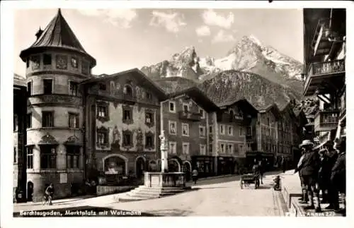 Ak Berchtesgaden Oberbayern, Gotzenalm, Historische Architektur, Watzmann-Gebirgskette, Marktplat