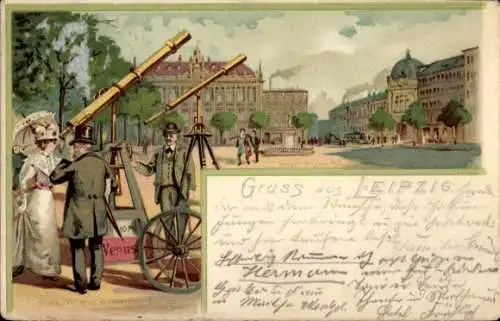 Litho Leipzig, Fernrohre auf einem Platz, Venus