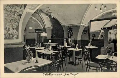 Ak Lutherstadt Eisleben, Café-Restaurant ,Zur Tulpe", stilvolle Inneneinrichtung, Tische und Stüh