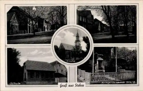 Ak Stobra Bad Sulza in Thüringen, Kirche, Schule, Kriegerdenmkal, Straßenansicht