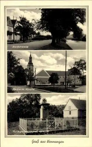 Ak Wennungen Karsdorf an der Unstrut, Dorfstraße, Partie m. Kirche, Kriegerdenkmal, Gruß aus Wenn