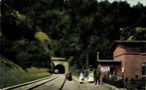 Ak Himmelreich Otterndorf an der Niederelbe, Blick auf Zugstrecke, Tunnel, Bahnhof, Fahrgäste, id
