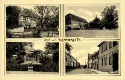 Ak Vogelsberg in Thüringen, Lange Straße, Schule, Kirche, Pfarre, Kriegerdenkmal
