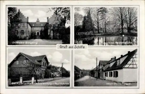 Ak Schilfa Gangloffsömmern Thüringen, Schlosseingang, Bäckerei und Materialwaren Paul Schilde
