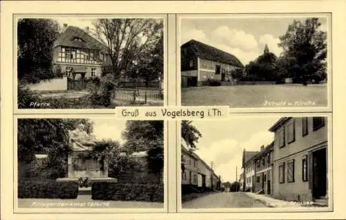 Ak Vogelsberg in Thüringen, Lange Straße, Schule, Kirche, Pfarre, Kriegerdenkmal