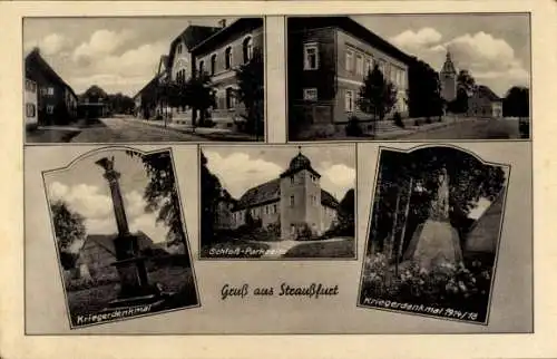 Ak Straußfurt in Thüringen, Schloss, Kriegerdenkmal, Straßenansicht