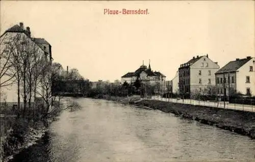 Ak Plaue Bernsdorf Flöha in Sachsen, Flussblick