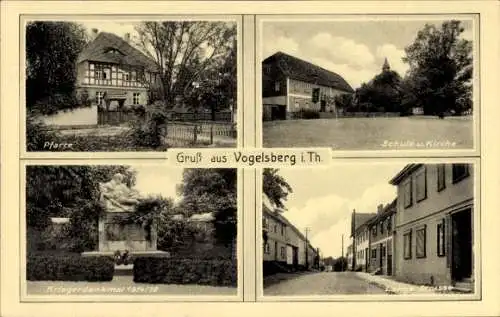 Ak Vogelsberg in Thüringen, Lange Straße, Schule, Kirche, Pfarre, Kriegerdenkmal
