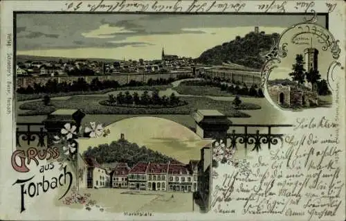 Litho Forbach Moselle Lothringen, Marktplatz, Schlossturm