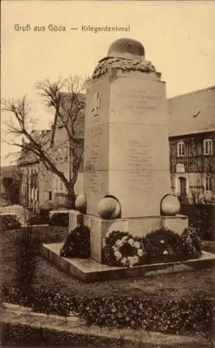 Ak Göda in der Oberlausitz, Kriegerdenkmal, Gruß aus  Blumen, Monument