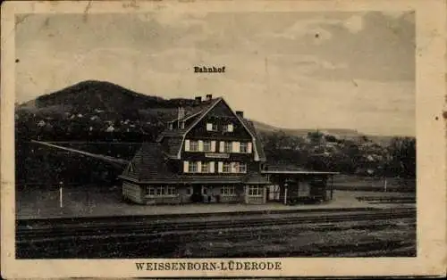 Ak Weißenborn Lüderode im Eichsfeld Thüringen, Bahnhof Gleisseite, Panorama