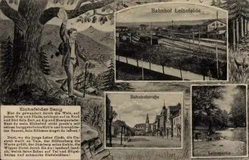 Ak Leinefelde im Eichsfeld Thüringen, Eichsfelder Sang, Bahnhof  Bahnhofstraße, Leinepartie, Land