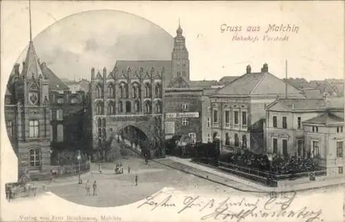 Ak Malchin in Mecklenburg, Bahnhof, Vorstadt,  Architektur, Gruss aus Malchin