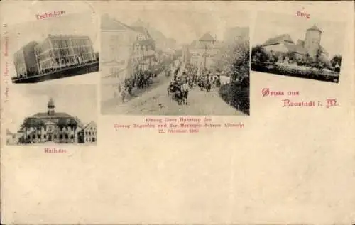 Ak Neustadt in Sachsen, Technikum, Rathaus, Einzug Ihrer Hoheiten, Burg, Foto von n Gebäuden