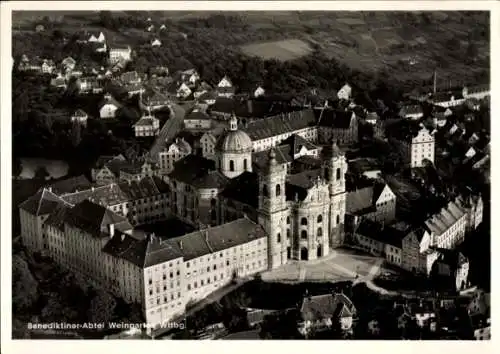 Ak Weingarten in der Pfalz, Benediktiner Abtei Weingarten, Fliegeraufnahme