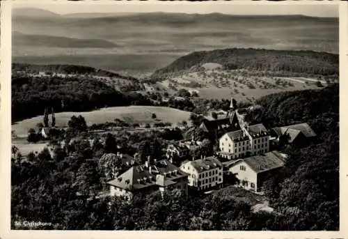 Ak Bettingen Kanton Basel Stadt, Berg Sankt Chrischona, Panoramablick, Landschaft, Gebäude, Bäume