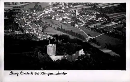 Ak Klingenmünster an der Weinstraße Pfalz, Burg Landeck, Fliegeraufnahme