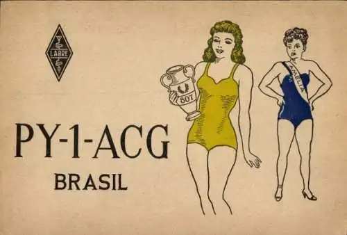 Ak QSL Funkerkarte Brasilien, PY-1-ACD, Joao Thomaz Serpa, Frauen in Bademoden, Schönheitswettbewerb