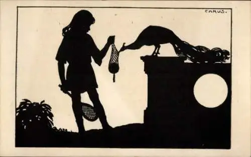 Scherenschnitt Künstler Ak Carus, Pfau