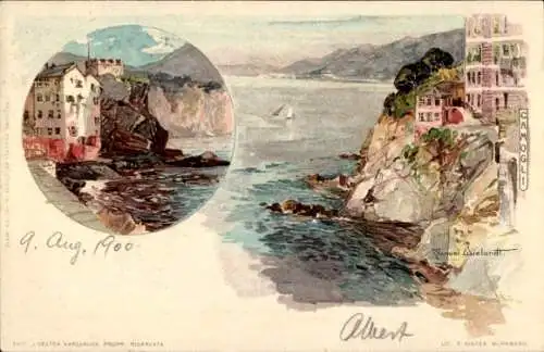Künstler Litho Wielandt, Manuel, Camogli Liguria, Stadtansicht, Küstenlandschaft