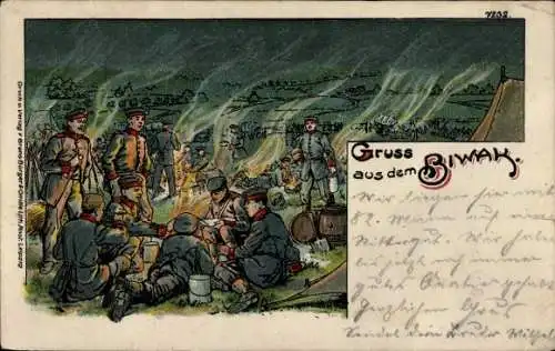 Litho Gruß aus dem Biwak, Soldaten