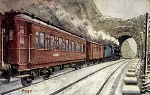 Künstler Ak Witt, F, Eisenbahn im Winter