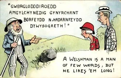 Künstler Ak A Welshman is a man of few Words, but he likes 'em long, Humor