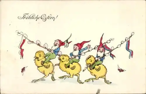Ak Glückwunsch Ostern, Küken, Zwerge
