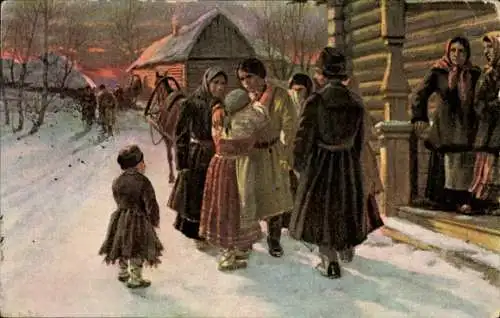 Ak Russland, Dorfpartie, Volkstrachten