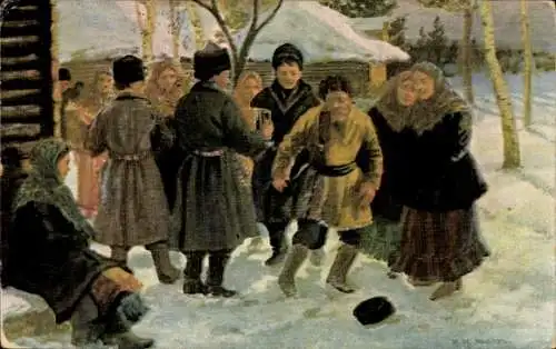 Künstler Ak Russische Typen, Winter, Ziehharmonika