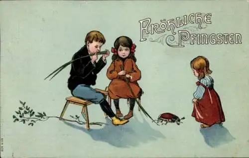 Ak Glückwunsch Pfingsten, Kinder, Maikäfer