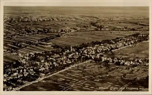 Ak Schaidt Wörth am Rhein in der Pfalz, Luftaufnahme von Schaidt, Felder und Dächer, Landschaft