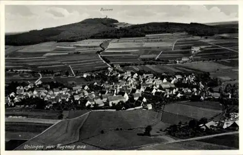 Ak Unlingen in Oberschwaben Württemberg, Luftaufnahme von  ländliche Landschaft, Berg Bussenn