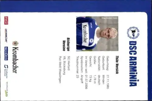 Autogrammkarte Fußballer Thilo Versick, DSC Arminia Bielefeld, Autogramm