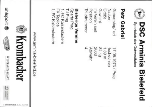 Autogrammkarte Fußballer Petr Gabriel, DSC Arminia Bielefeld, Autogramm