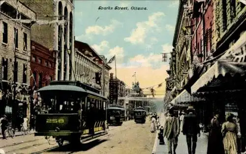 Ak Ottawa Ontario Canada, Sparks Street, Straßenbahn