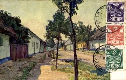Künstler Ak Kalvoda, Alois, Vesnice, Dorfstraße