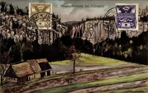 Ak Zaborsch Region Aussig, Felsenpanorama