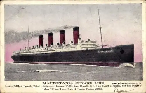 Ak Dampfer Mauretania, Cunard Line