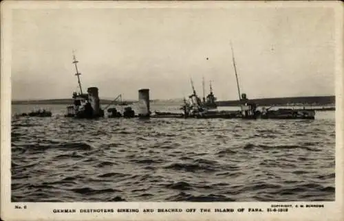 Ak Fara Orkney Inseln Schottland, Deutsche Kriegsschiffe, Selbstversenkung, Scapa Flow, 21.06.1919