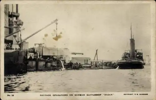 Ak Deutsches Schlachtschiff Baden, Bergungsarbeiten