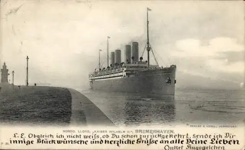 Ak Dampfer Kaiser Wilhelm II, Bremerhaven, Norddeutscher Lloyd Bremen