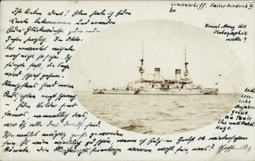 Passepartout Ak Schlachtschiff Kaiser Friedrich II, Linienschiff
