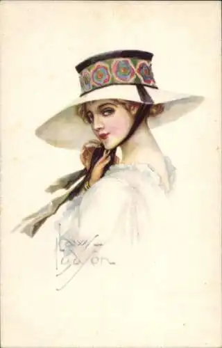 Künstler Ak Ludson, Law, Frauenbildnis, Junge Frau mit Hut