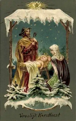 Präge Ak Frohe Weihnachten, Krippe