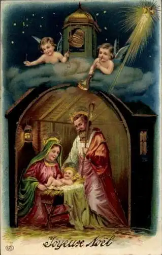 Präge Ak Frohe Weihnachten, Maria, Jesus, Engel