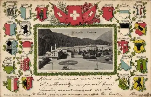 Präge Wappen Passepartout Ak Sankt Moritz Kanton Graubünden, Kurhaus