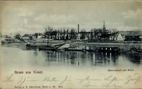 Mondschein Ak Wesel am Niederrhein, Rheinvorstadt, Hafen